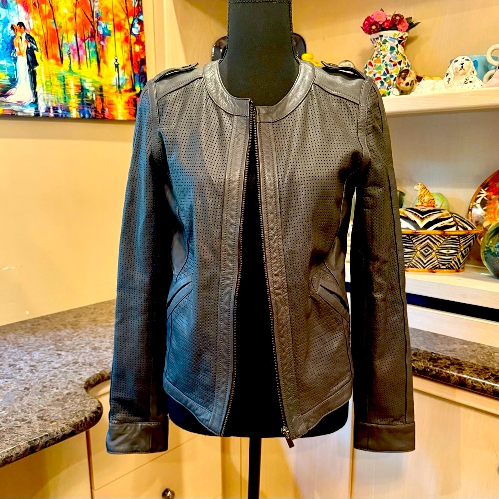 Women's Black Perforated Leather Jacket From Italy